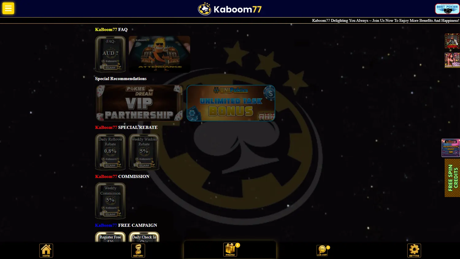Kaboom Casino promotions experience on desktop